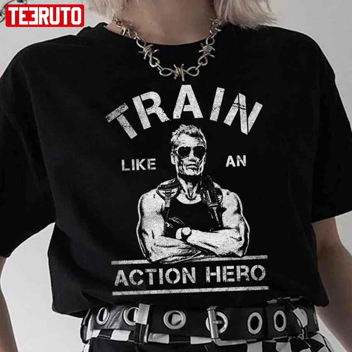 Train Like An Action Hero White Print Unisex T-Shirt