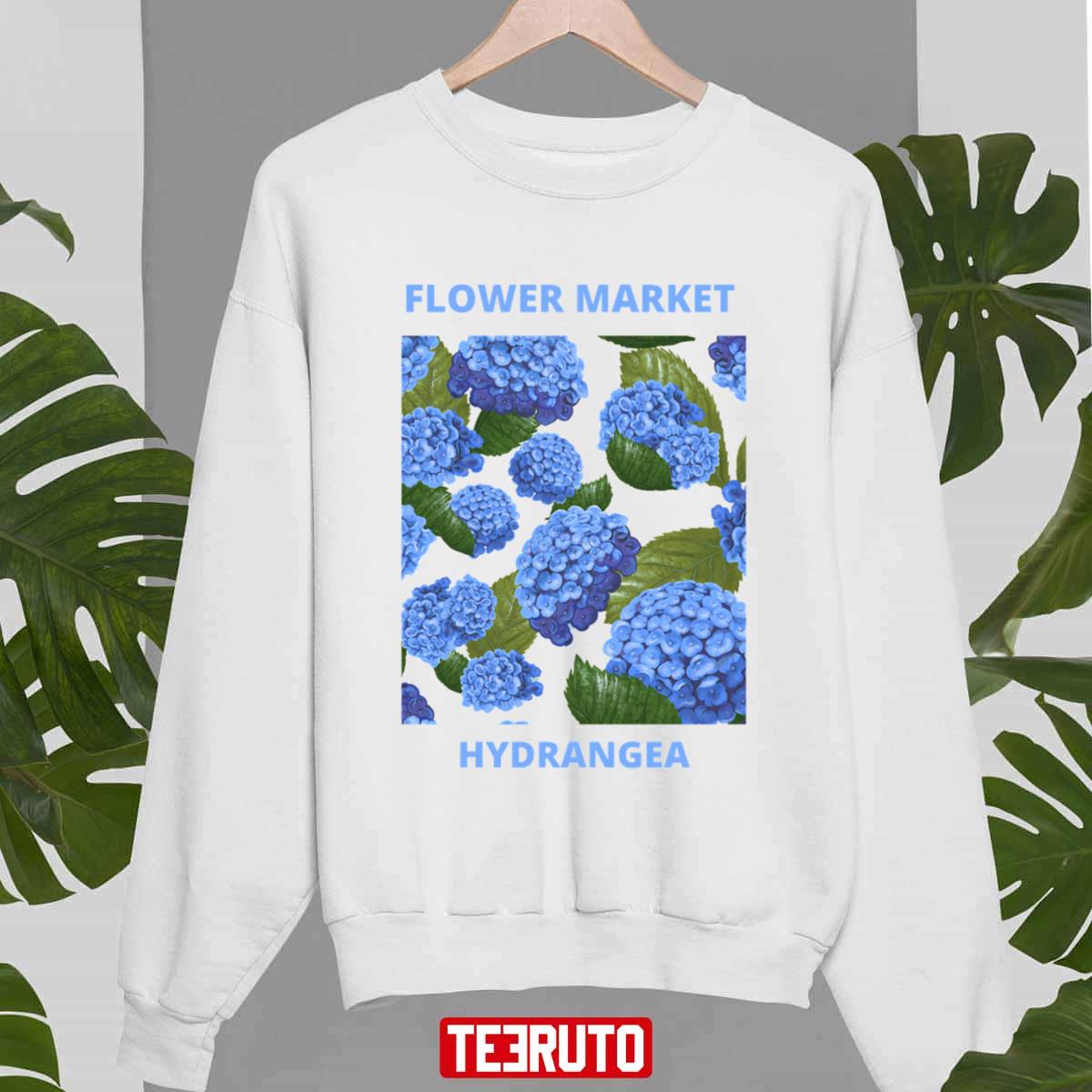 Vintage Blue Hydrangea Flower Market Unisex Sweatshirt