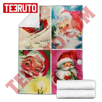 Vintage Retro 50’s Christmas Jolly Santa Fleece Blanket