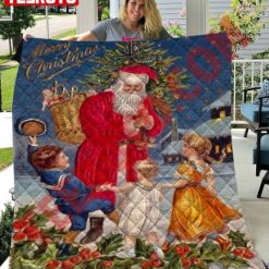 Vintage Santa Claus Children Christmas Graphic Quilt Blanket