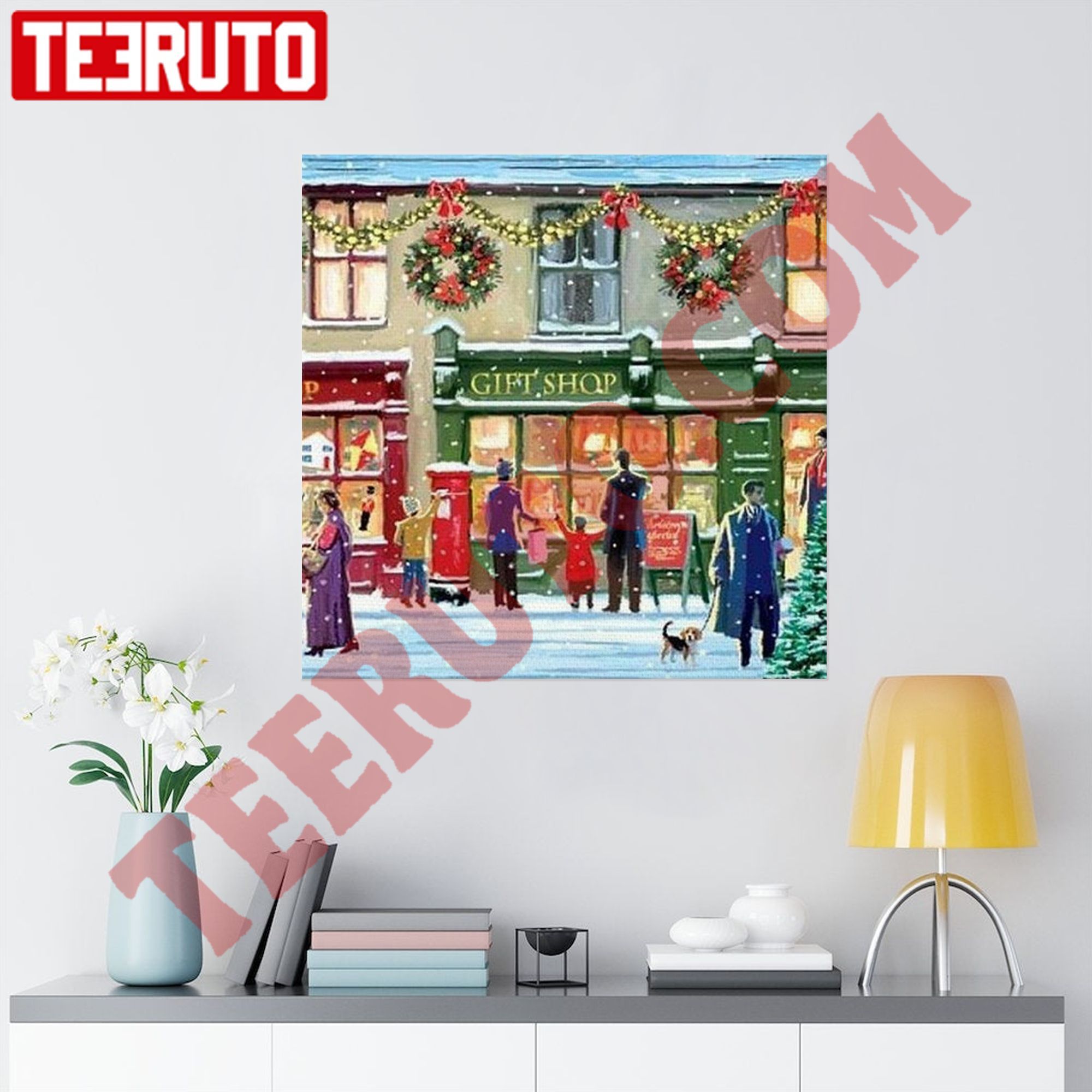 Winter Shop Window Vintage Gift Shop Christmas Square Canvas