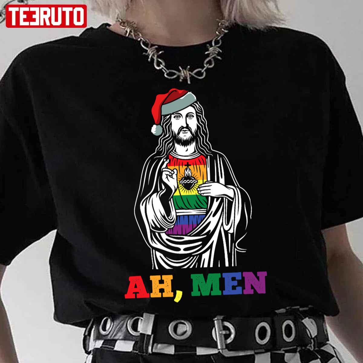 Ah Men Christmas Funny Lgbt Q Pride Jesus Art Unisex T-Shirt