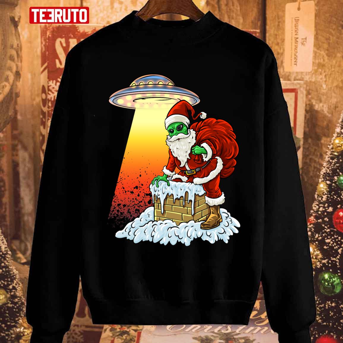 Alien Santa Ufo Paranormal Funny Christmas Graphic Unisex Sweatshirt
