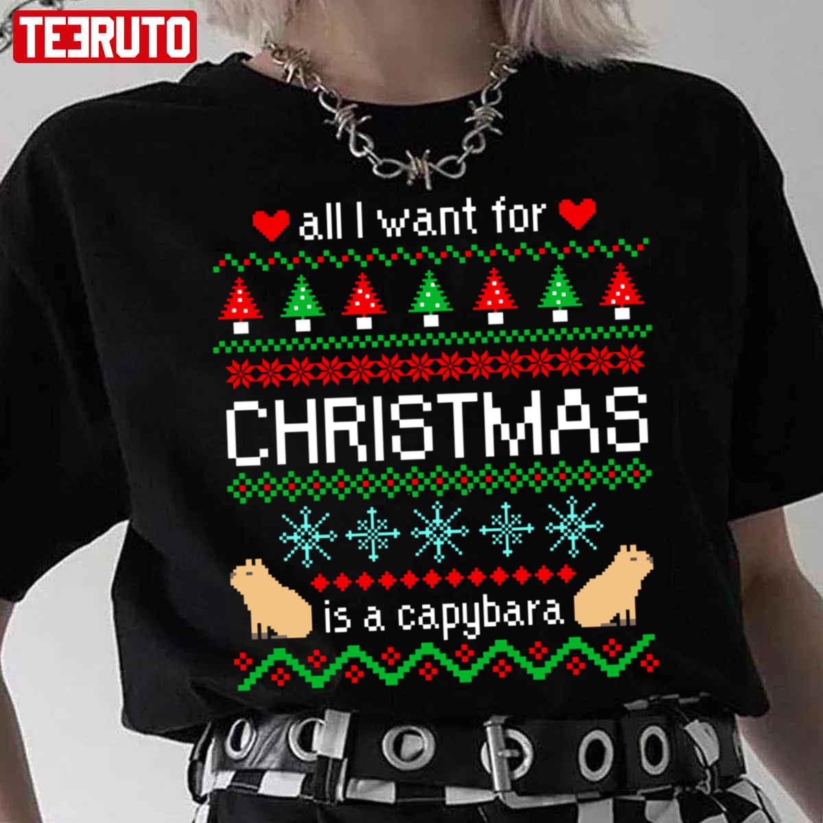 All I Want For Christmas Is A Capybara Black Unisex T-Shirt