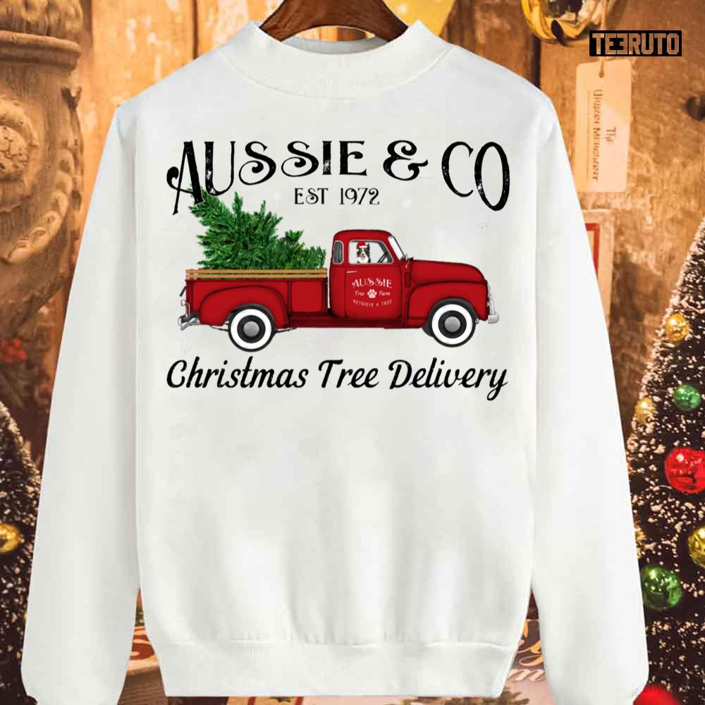 Aussie Australian Shepherd Christmas Tree Antique Truck Unisex Sweatshirt