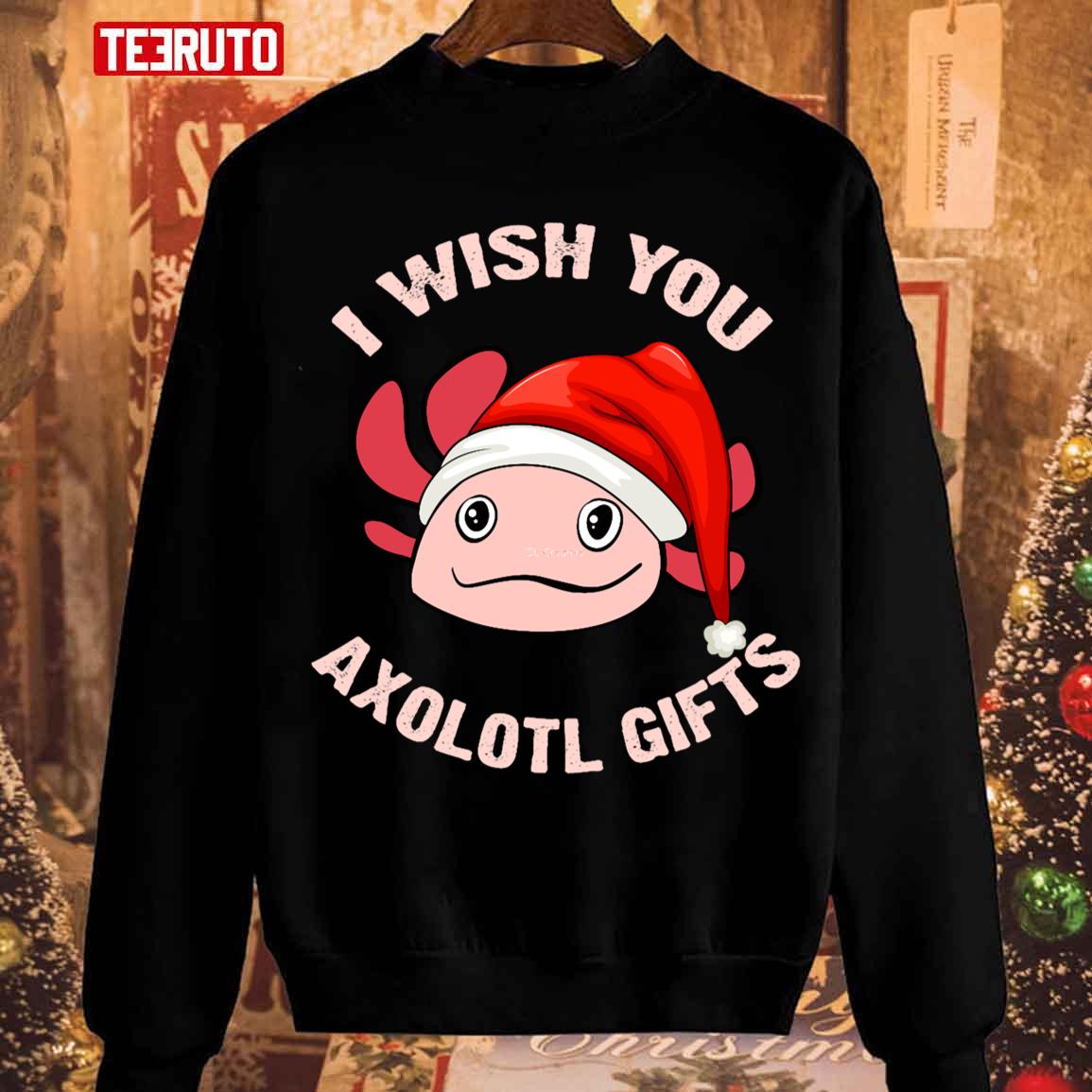 Axolotl Christmas Ornament Santa Hat Sweatshirt