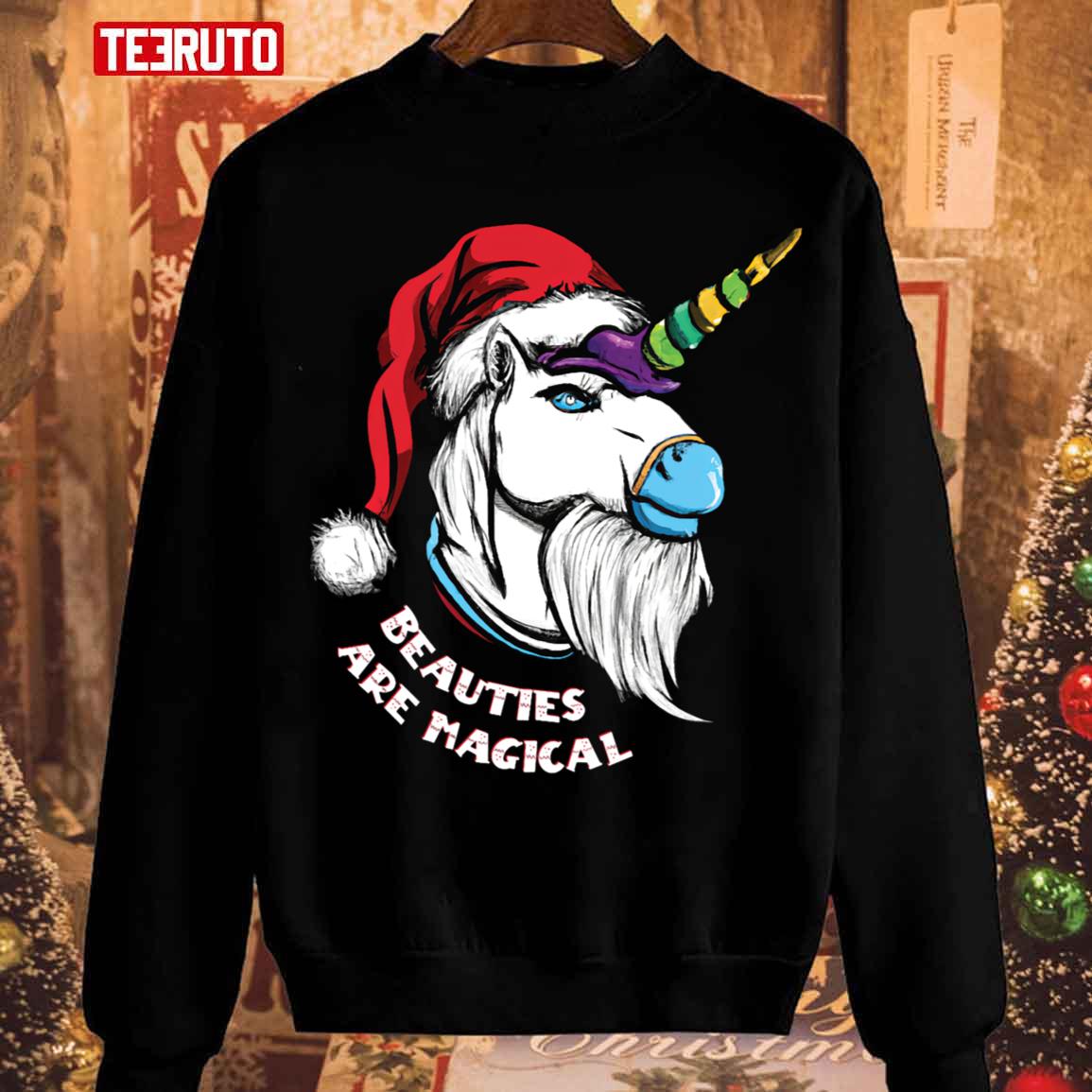 Beauties Are Magical Santa Unicorn Christmas Winter Sweatshirt