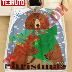 Brown Bear Heart Warming Cartoon Christmas Fleece Blanket