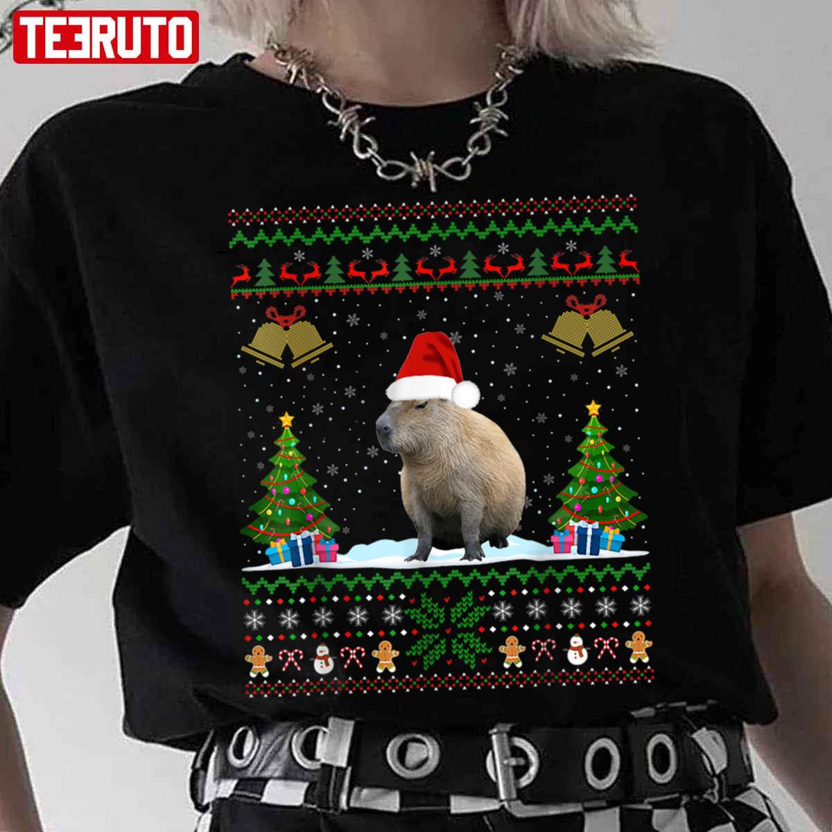 Capybara Christmas Lighting Santa Hat Vintage Unisex T-Shirt