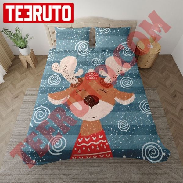 Cartoon Funny Deer Character Winter Christmas Reindeer Bedding Sets