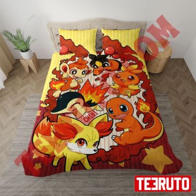 Chibi Fire Types Pokemon Christmas Characters Bedding Sets