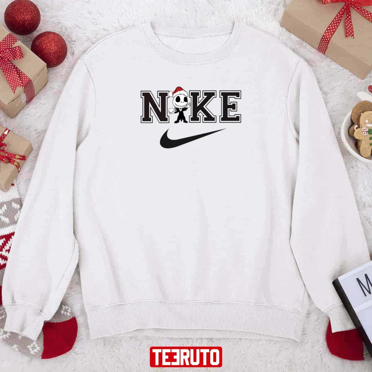 Chibi Jack Skellington Throwing Snow Christmas Nike Logo Sweatshirt