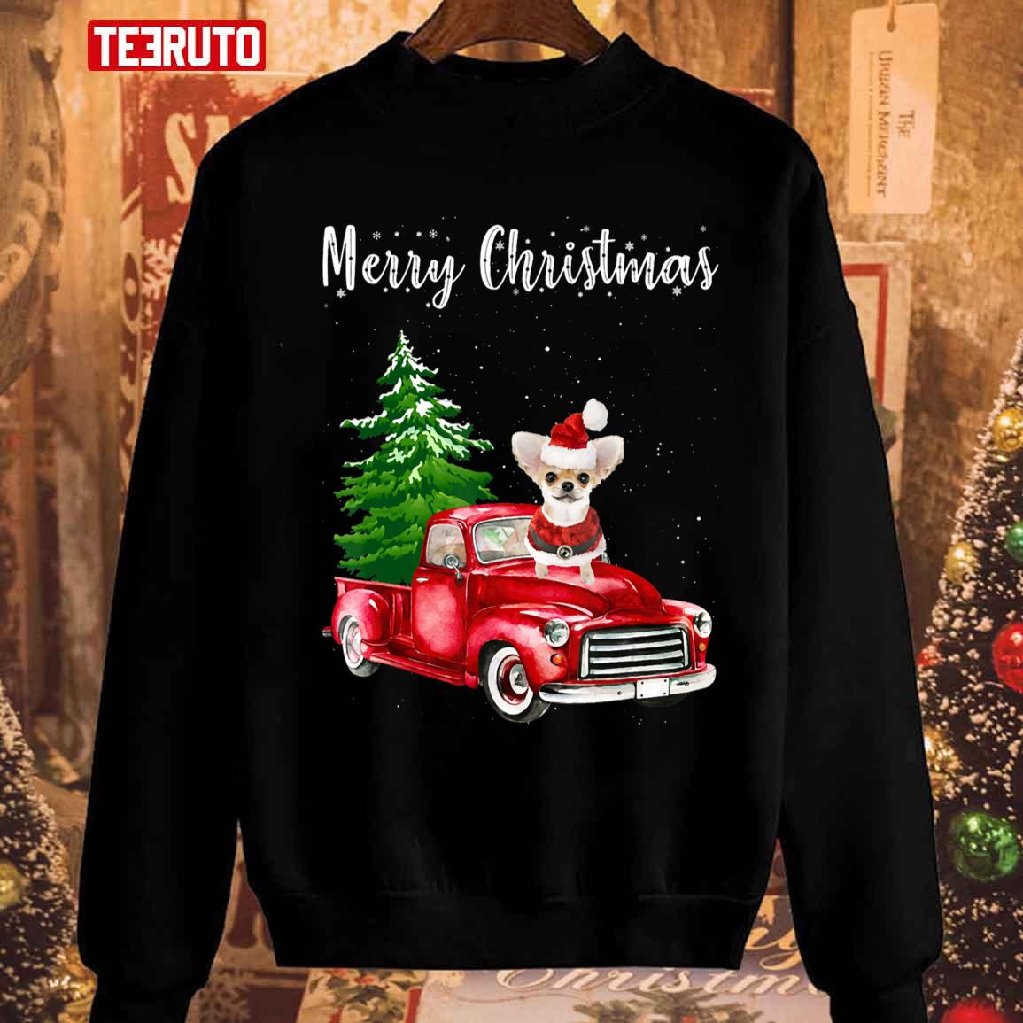 Chihuahua Christmas Tree Red Truck Pajamas Unisex Sweatshirt