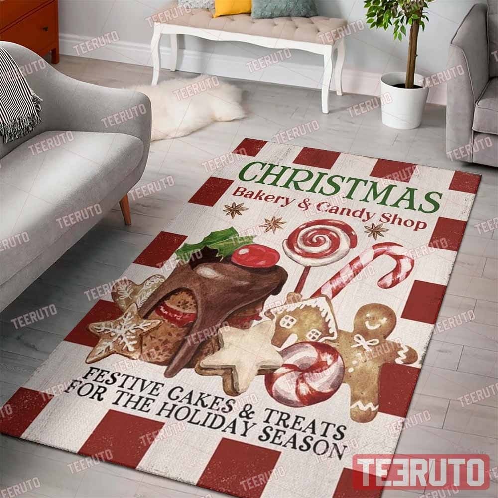 Christmas Bakery & Candy Shop Vintage Rug