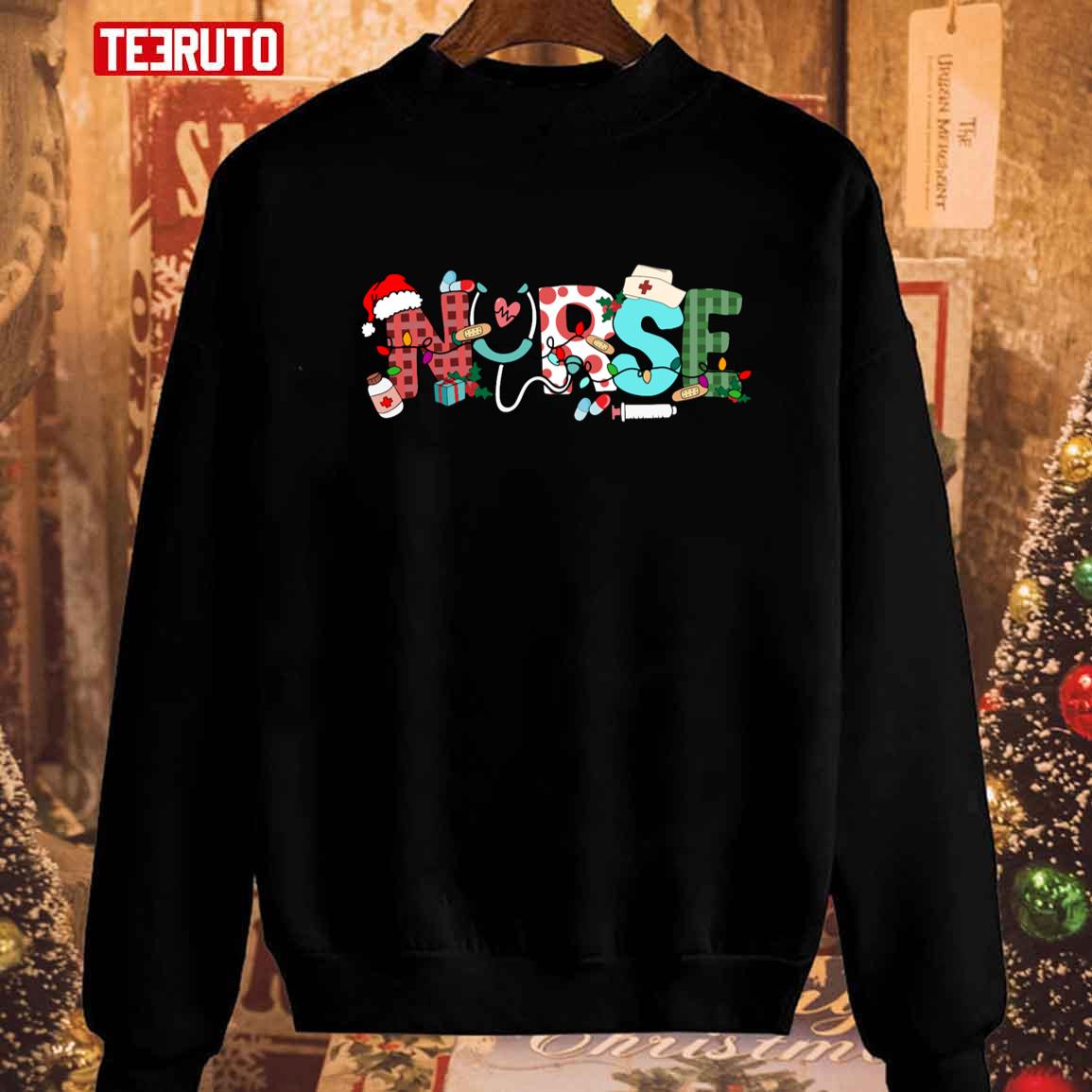 Christmas Boo Boo Crew Reindeer Nurse Buffalo Plaid Vintage Sweatshirt