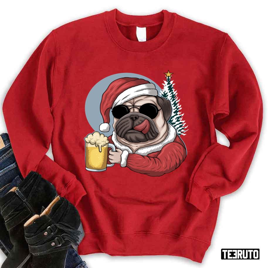 Christmas In July Beer Dog Pug Dog Summer Christmas Beer Celebrations Hawaii Sweatshirt