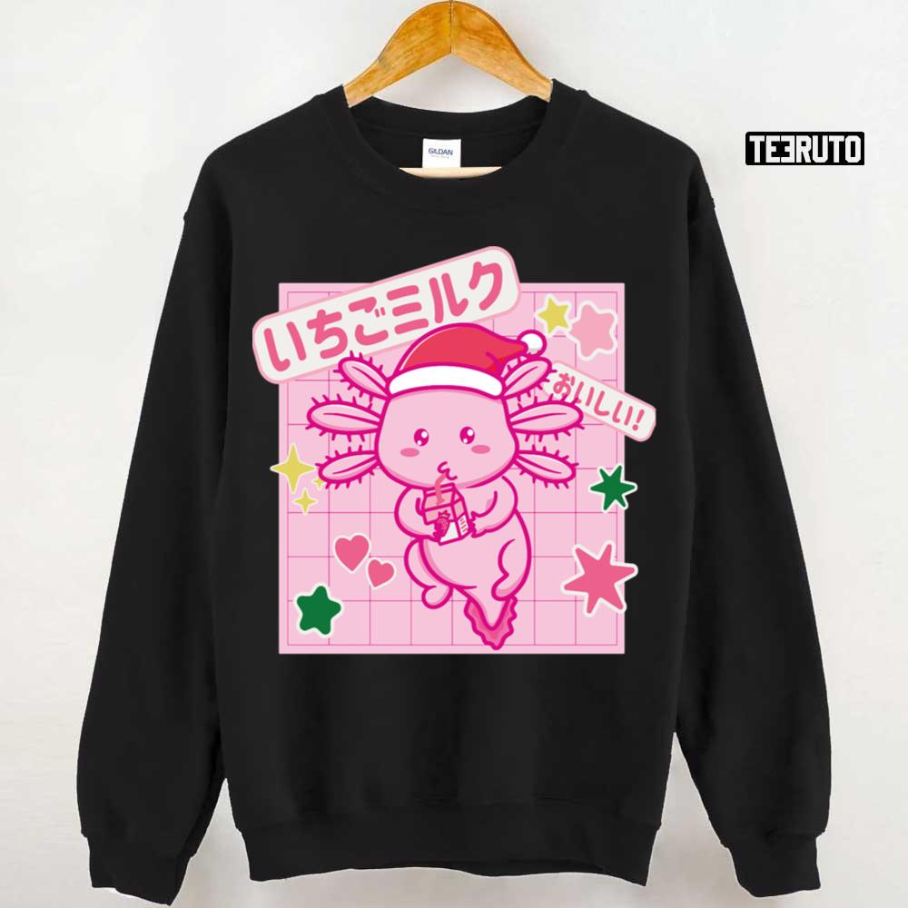 Christmas Kawaii Axolotl Drinking Strawberry Sweatshirt