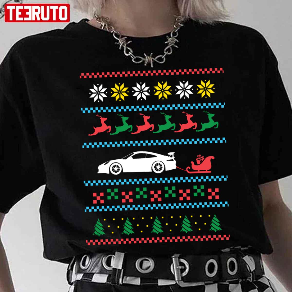 Christmas Knitted Style Sport Car Vintage Unisex T-Shirt