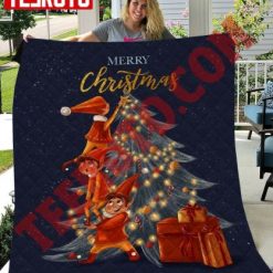 Cozy Night Christmas Eve Decorating Xmas Tree Quilt Blanket