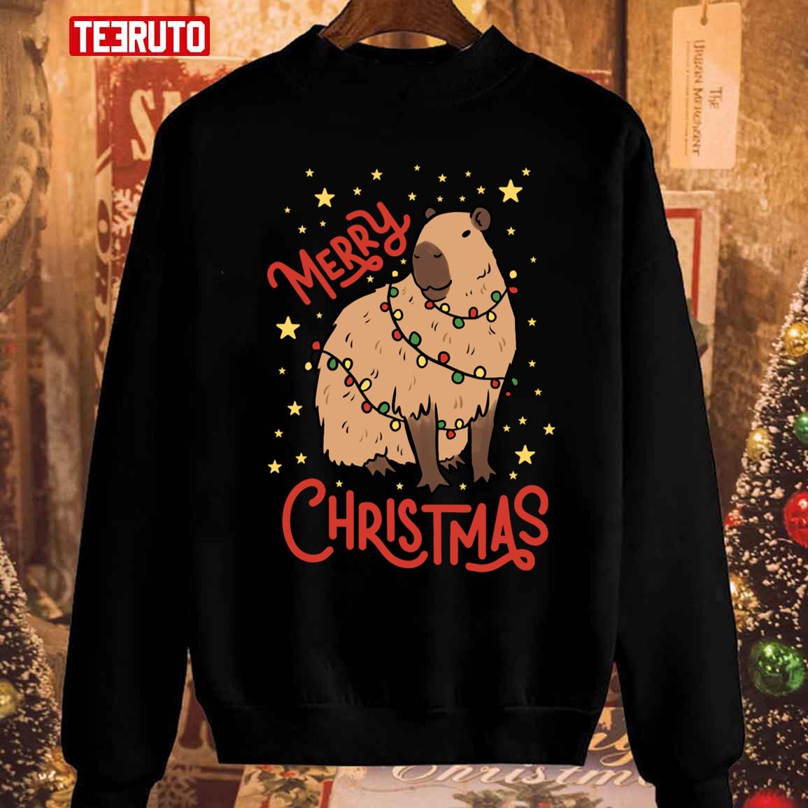 Cute Christmas Capybara Design Merry Christmas Sweatshirt