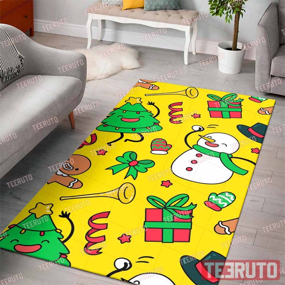 Cute Gingerbread Christmas Tree Snowman Rug