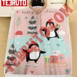 Cute Peguine Happy Christmas Snow Day Holidays Fleece Blanket