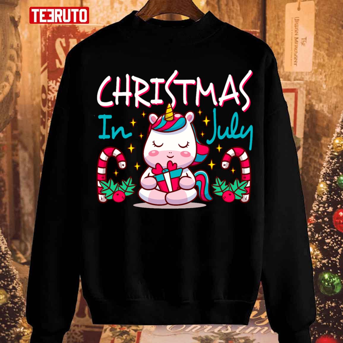 Cute Unicorn Christmas In July Summer Vacation Vintage Sweatshirt