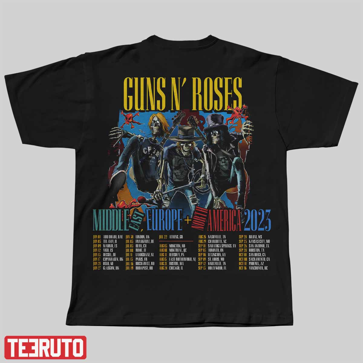 Guns N' Roses Middle East Europe + North America 2023 Tour Unisex T-Shirt