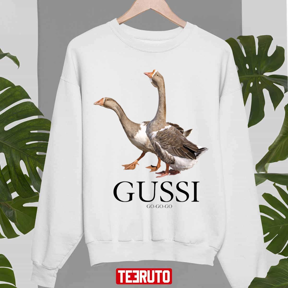 Gussi New Collection 2018 Goose Black On White Unisex Sweatshirt