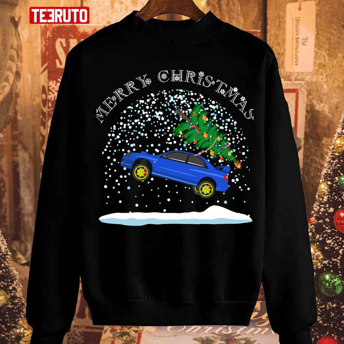 Jumping Subaru Rally Christmas Car Sweatshirt