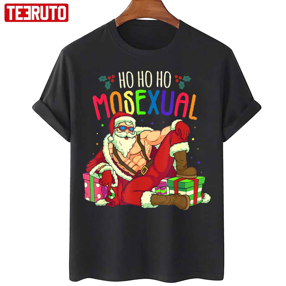 Mens Ho Ho Ho Mosexual Gay Santa Lgbt Pun Gay Pride Christmas Unisex T-Shirt