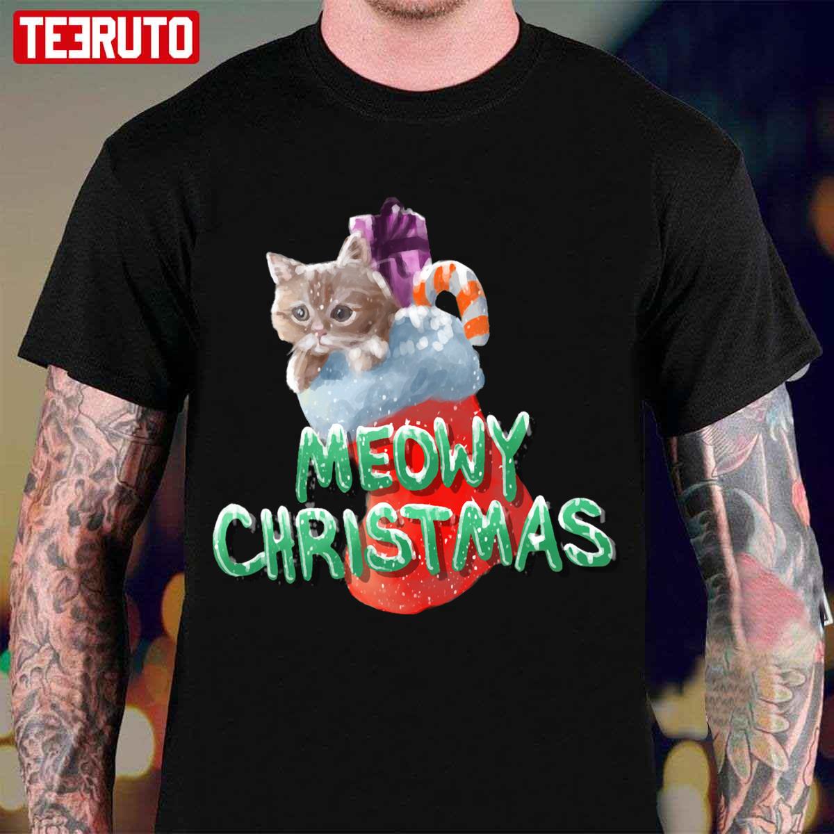 Meowy Christmas Cat Stocking Unisex T-Shirt