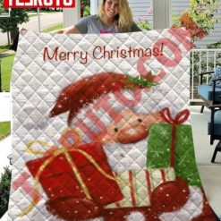 Merry Christmas From Smiling Santa With A Bunch Of Presents Quilt Blanket