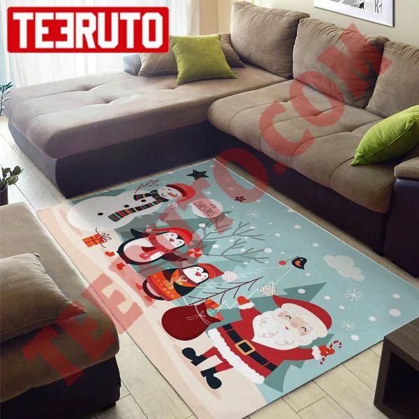 Snowman Season And Friend Santa Peguine Christmas Rug