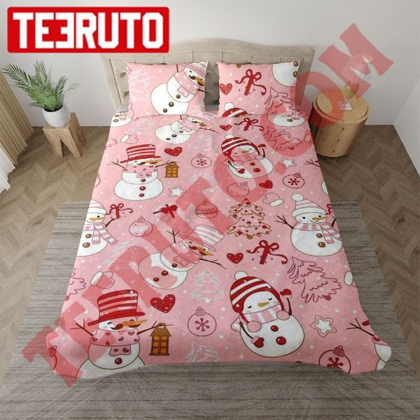 Snowmans On Pink Pattern Merry Christmas 2023 Bedding Sets