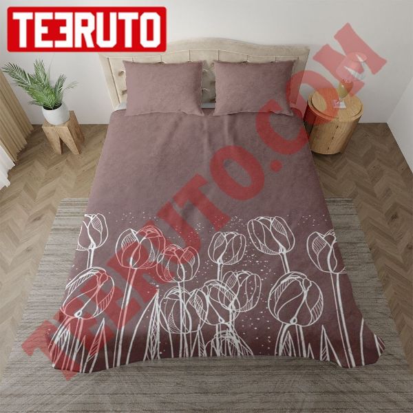 Tulips Dark Pink Lineart Flowers Bedding Sets