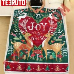 Vintage Design Deer In Forest Joy In Chirstmas Fleece Blanket