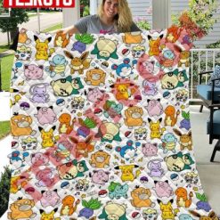 We Heart It Pokemon Pattern Pikachu Quilt Blanket