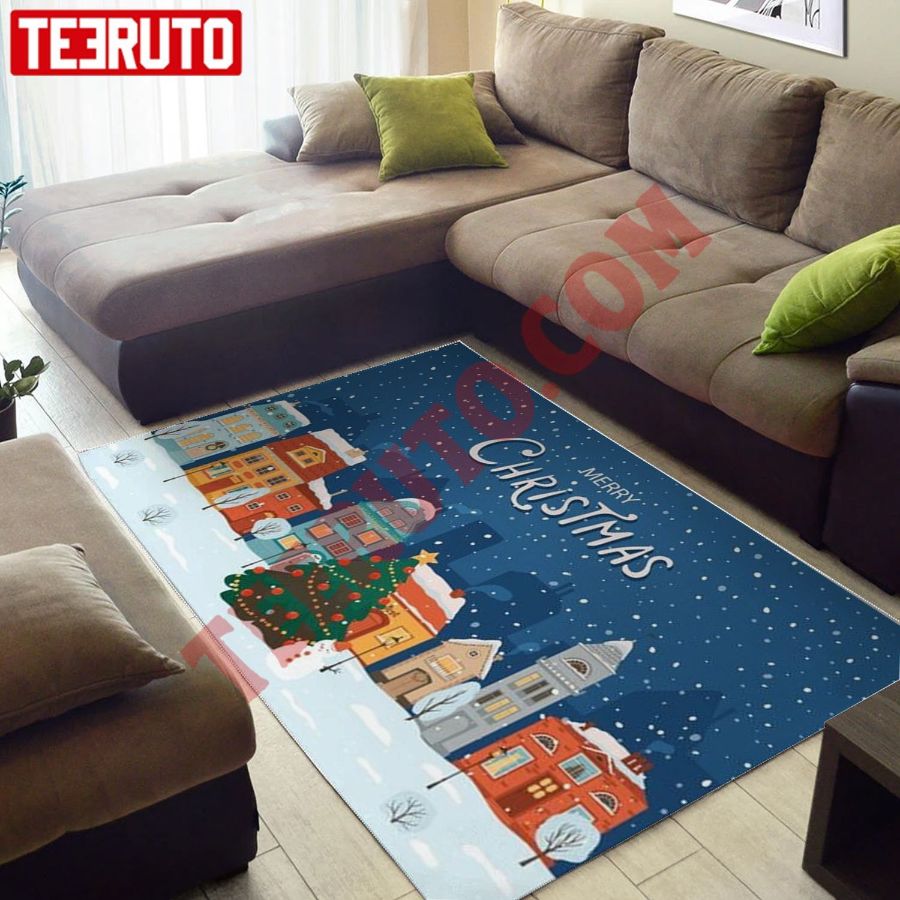 Winter Night City Christmas Light Rug