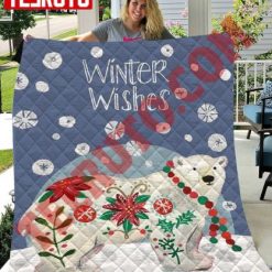 Winter Wishes Polar Bear In Holidays Christmas Quilt Blanket