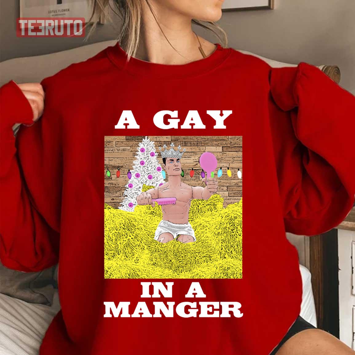 A Gay In A Manger Funny Hilarious Queer Gay Christmas Lgbtq Unisex Sweatshirt