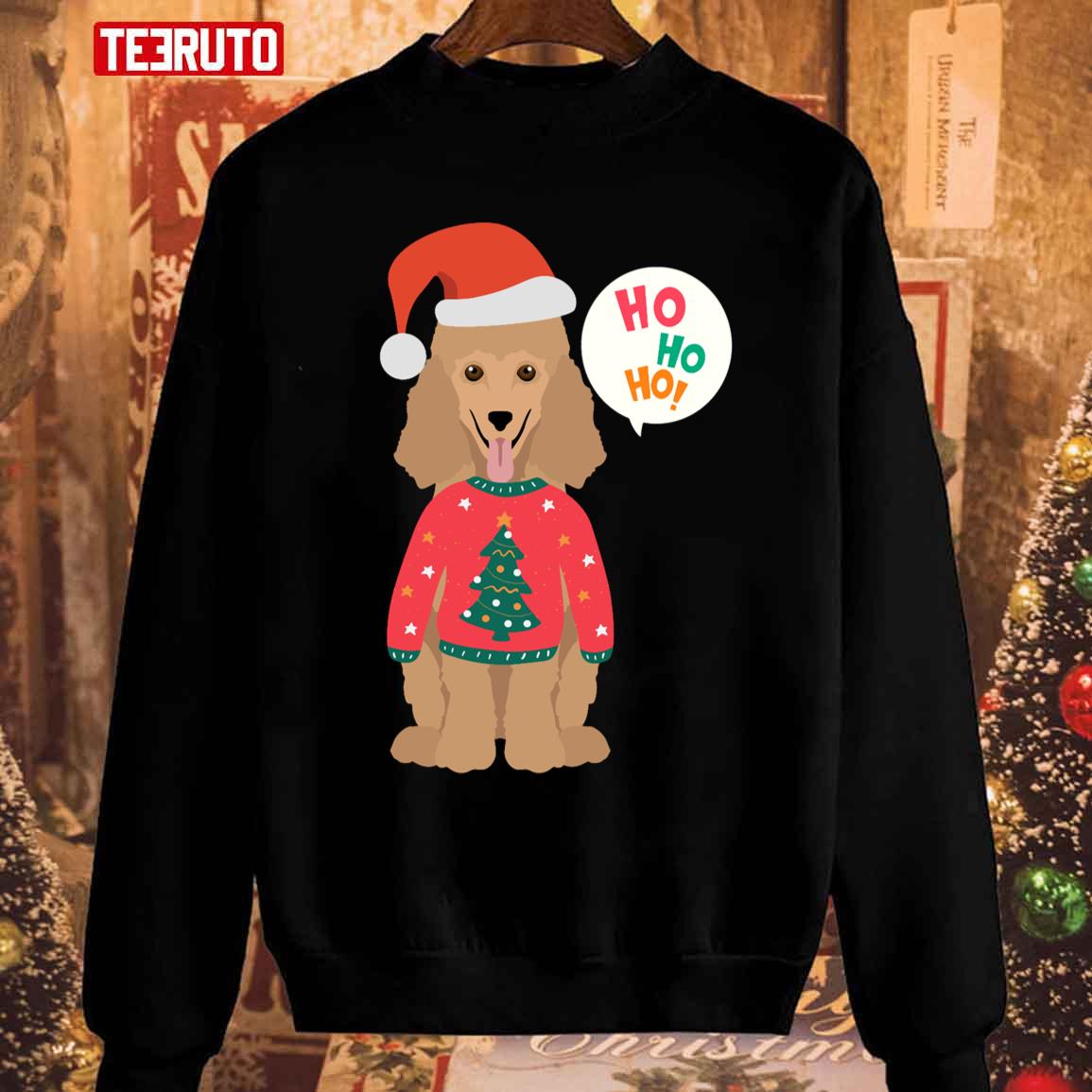 Christmas Apricot Poodle In A Christmas Premium Unisex Sweatshirt