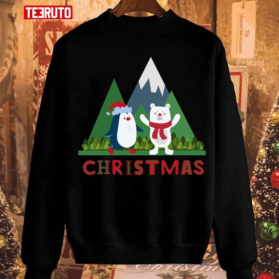 Christmas Cartoon Cute Bear With Pinguin Unisex Sweatshirt
