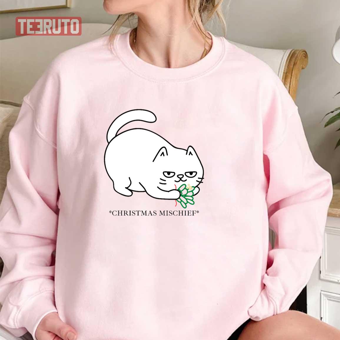 Christmas Mischief White Cat Unisex Sweatshirt