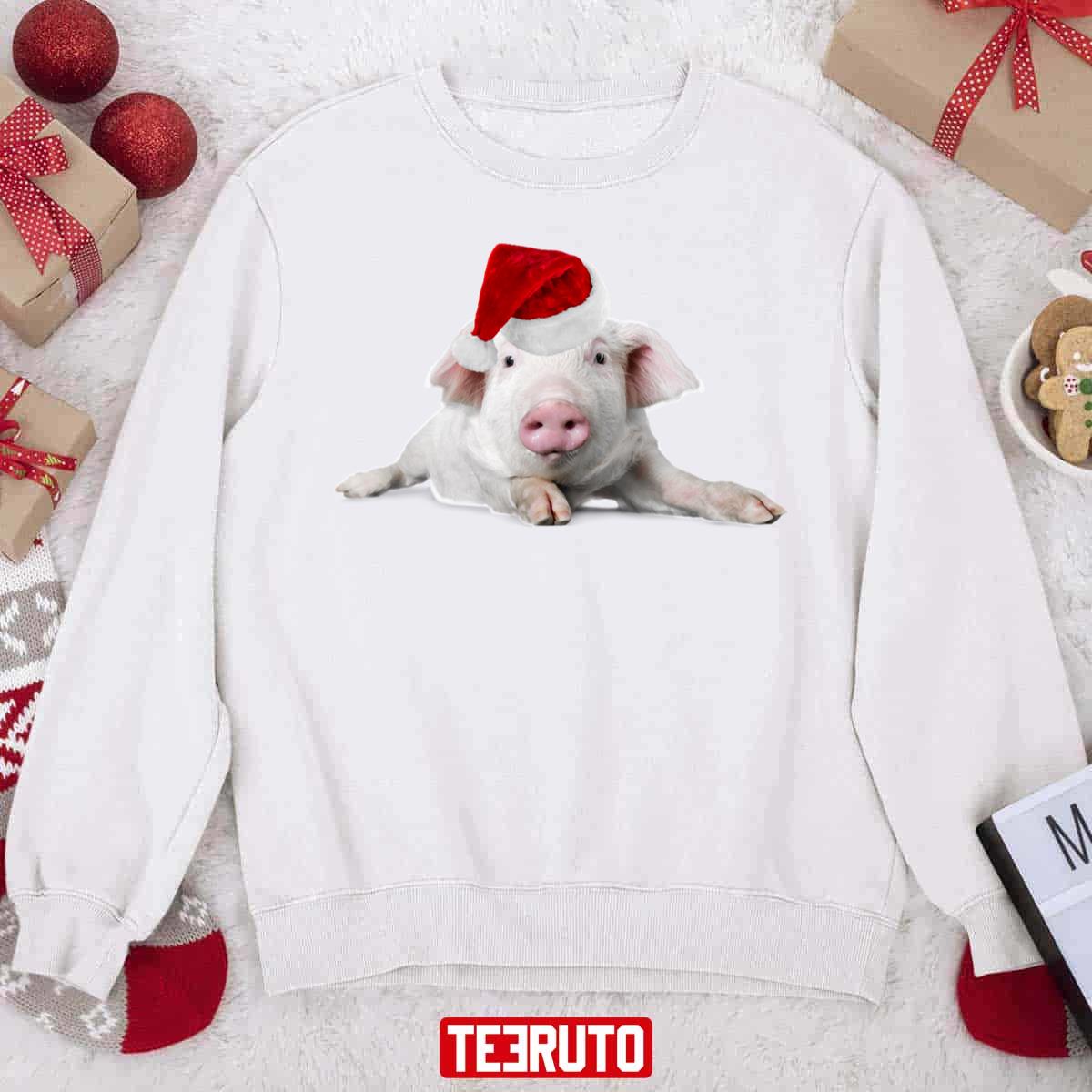 Christmas Piggy Wearing Santa Hat Unisex Sweatshirt