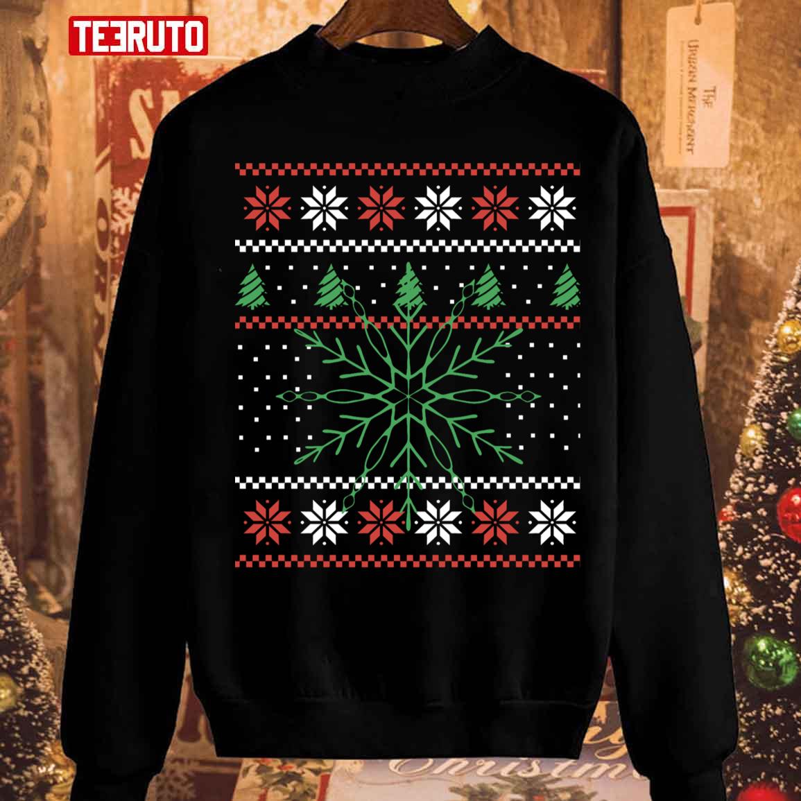 Christmas Snow Snowflakes Pattern Fir Trees Unisex Sweatshirt