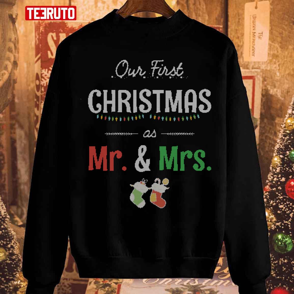 Our First Christmas As Mr And Mrs Knitted Couples Unisex Sweatshirt