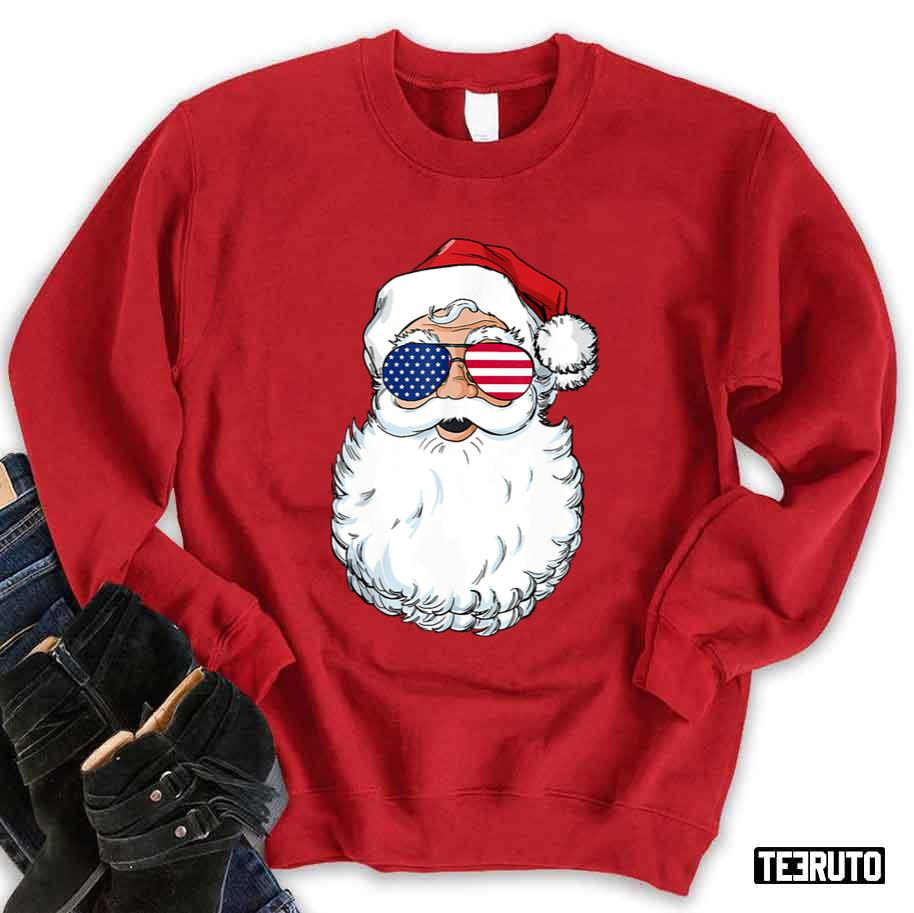 Santa Claus Patriotic Usa Sunglasses Unisex Sweatshirt - Teeruto