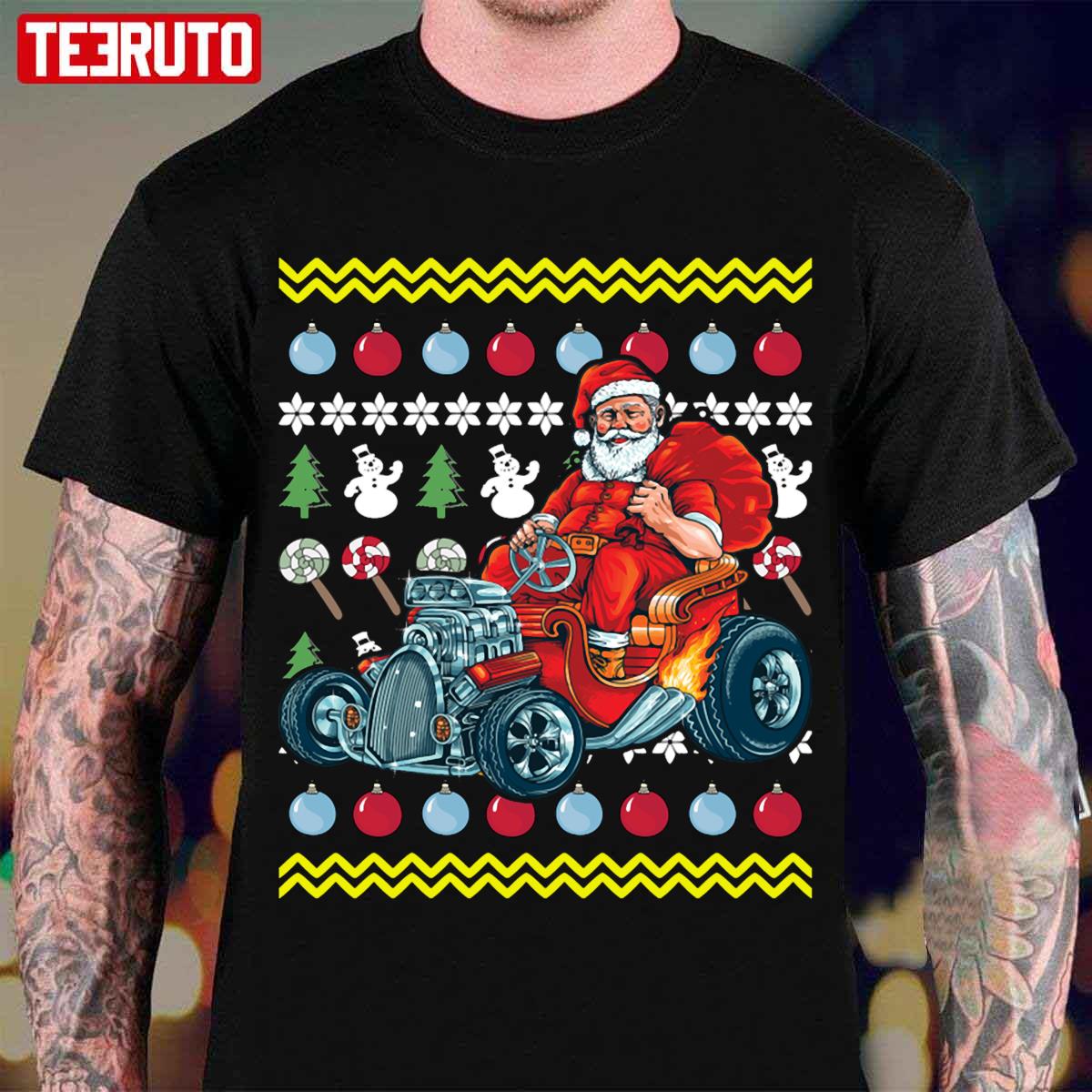 Santa Hotrod Christmas Vintage Car Unisex T-Shirt