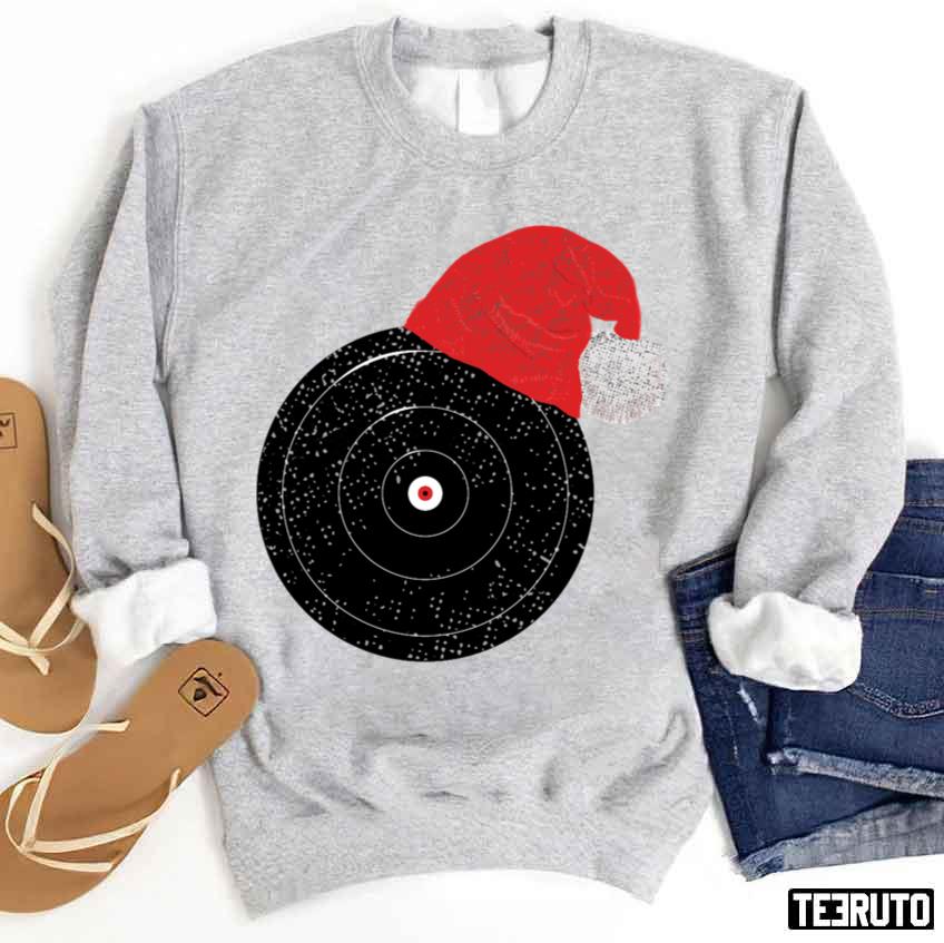 Vinyl Record With A Christmas Hat Sweatshirt